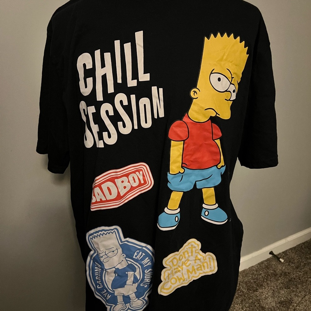 BART Simpson Xxl Black Graphic Tee shirt with Cartoon Print front and back